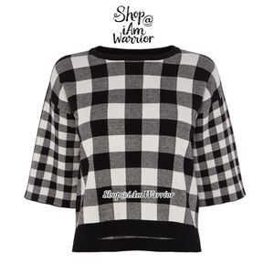 Karen Millen cropped boxy b&w checkered short sleeve sweater *shop@iamwarrior